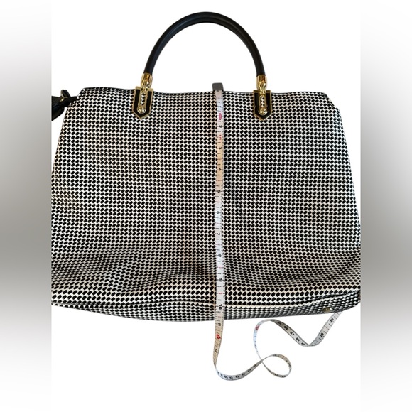 Gianni Bini Black & White Geometric Dot Structured Satchel with Gold Hardware - Picture 10 of 12